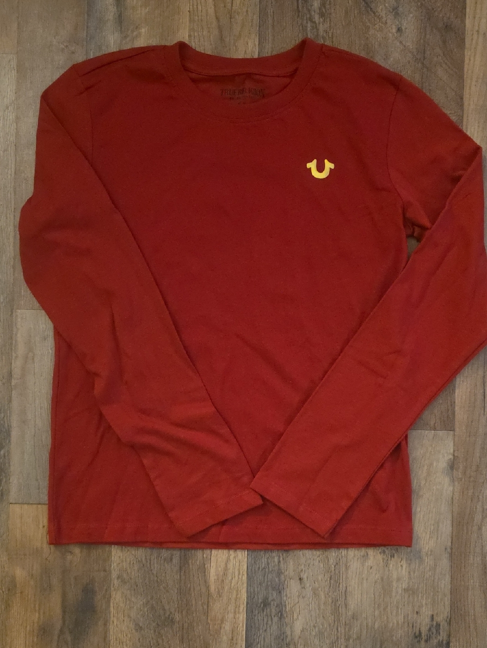 True Religion Boy's Deep Red Long-Sleeve Crewneck with Yellow Logo